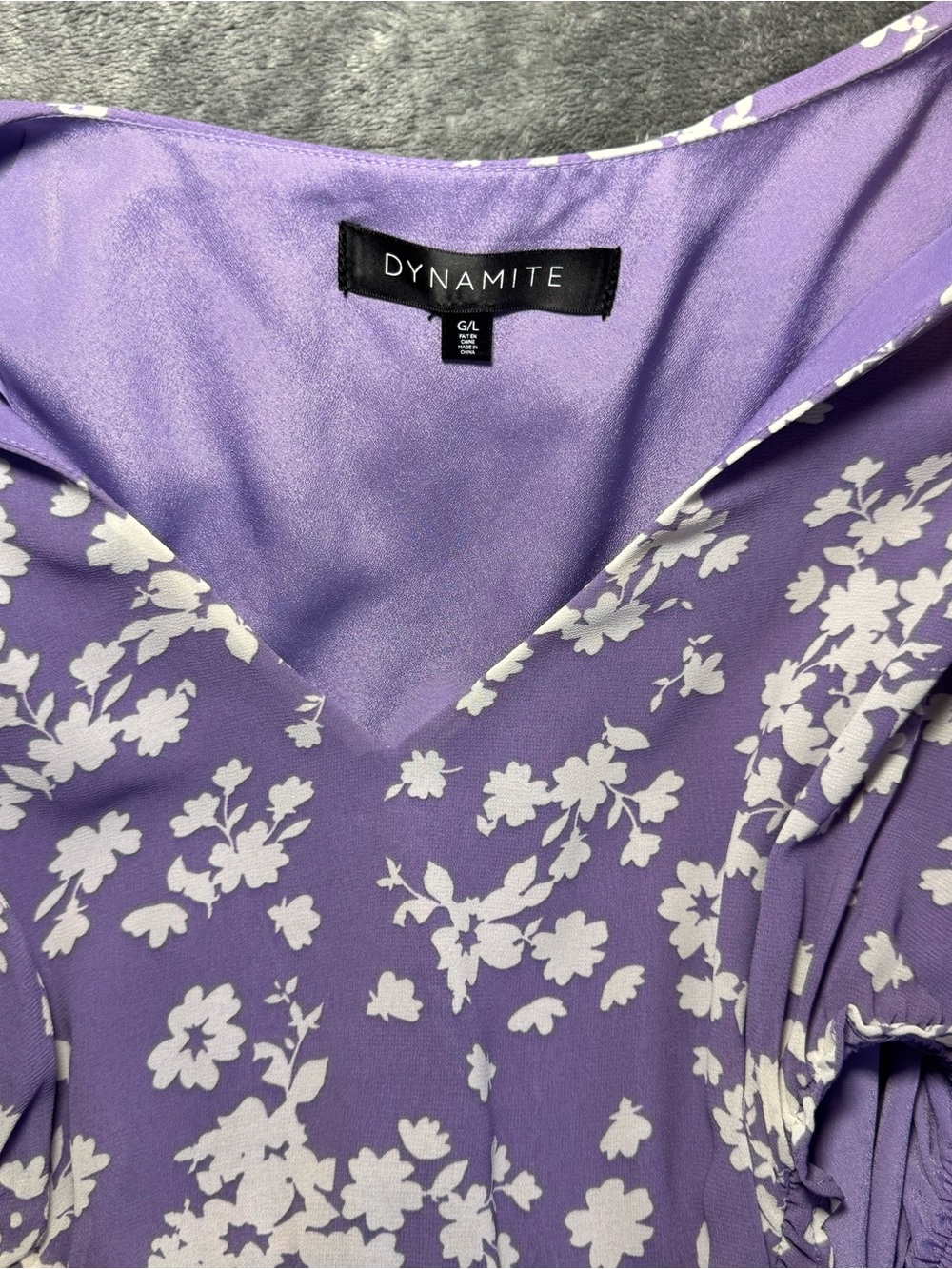 Dynamite Lavender and White Floral Wrap-Style Mini Dress - Picture 2 of 2